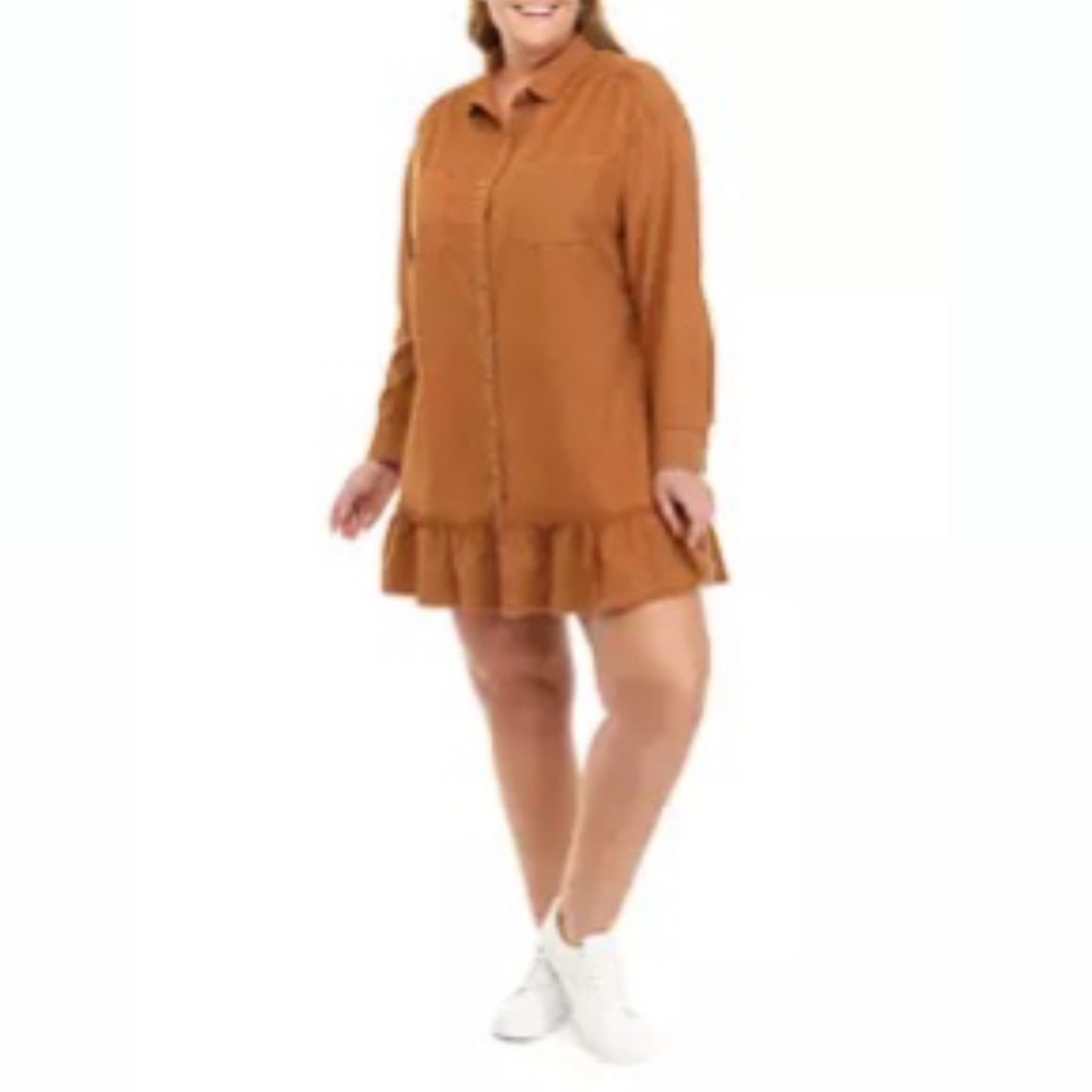 Wonderly Rust Clip Dot Ruffle Hem Shirt Dress Sz 4X